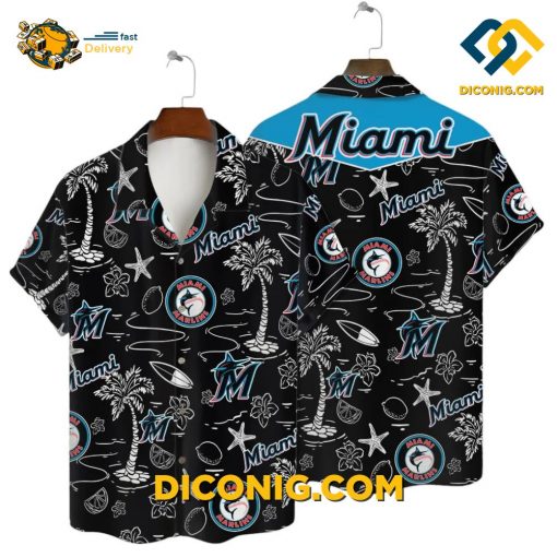 MLB Miami Marlins Hawaiian Shirt Custom Retro Beach Sketch