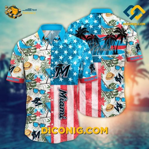 MLB Miami Marlins Hawaiian Shirt Custom Stars & Stripes Tropical