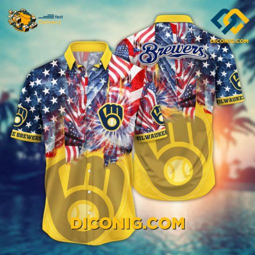 MLB Milwaukee Brewers Hawaiian Shirt Custom Fireworks Celebration