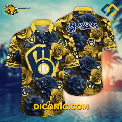 MLB Milwaukee Brewers Hawaiian Shirt Custom Midnight Rose