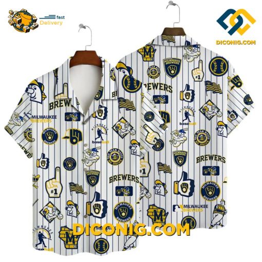 MLB Milwaukee Brewers Hawaiian Shirt Custom Pinstripe Icons