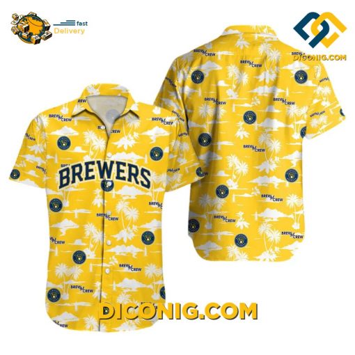 MLB Milwaukee Brewers Hawaiian Shirt Custom Yellow Palm Tree