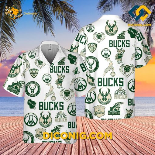 NBA Milwaukee Bucks Hawaiian Shirt Custom All-Over Logo