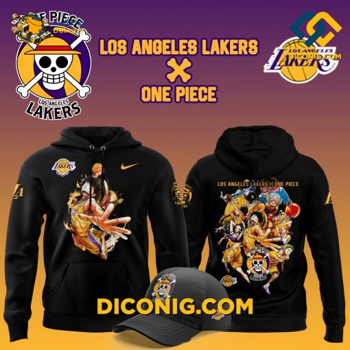 Monkey D. Luffy One Piece The Lakers NBA Black Hoodie Set Custom