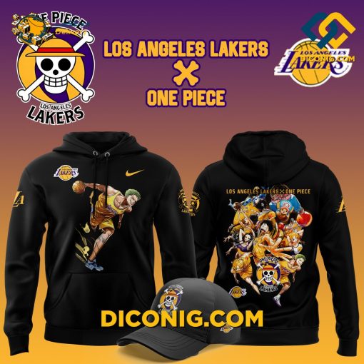 NBA Los Angeles Lakers Hoodie Set Custom Roronoa Zoro One Piece Black