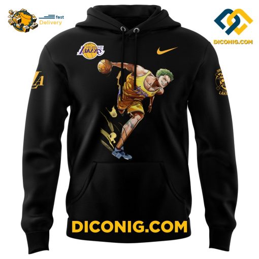 NBA Los Angeles Lakers Hoodie Set Custom Roronoa Zoro One Piece Black