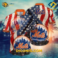 MLB New York Mets Hawaiian Shirt Custom American Flag