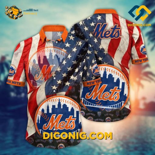 MLB New York Mets Hawaiian Shirt Custom American Flag