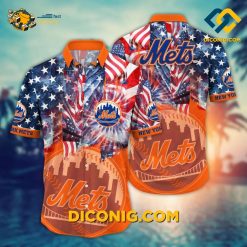 MLB New York Mets Hawaiian Shirt Custom American Flag Fireworks