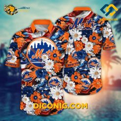 MLB New York Mets Hawaiian Shirt Custom Baseball & Blooms