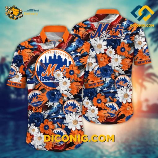 MLB New York Mets Hawaiian Shirt Custom Baseball & Blooms