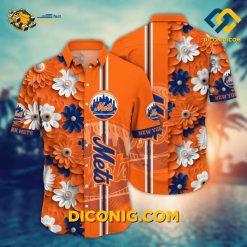 MLB New York Mets Hawaiian Shirt Custom Mets Orange & Blue Floral