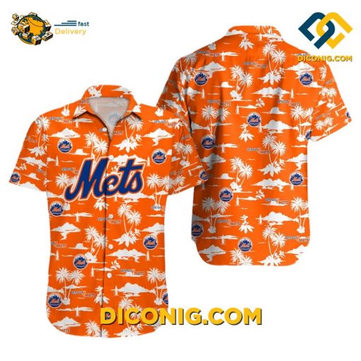 MLB New York Mets Hawaiian Shirt Custom Orange Paradise Vibes