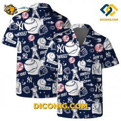 new york yankees hawaiian shirt baseball sketch