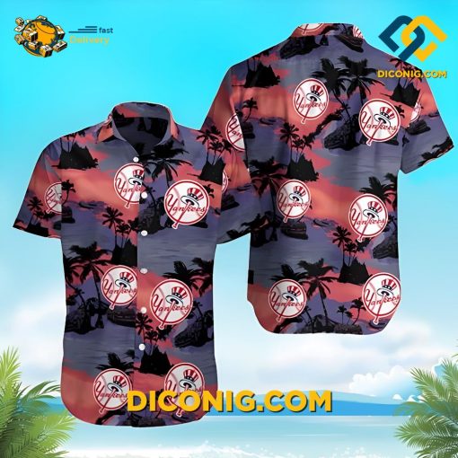 MLB New York Yankees Hawaiian Shirt Custom Beautiflul Sunset Palms