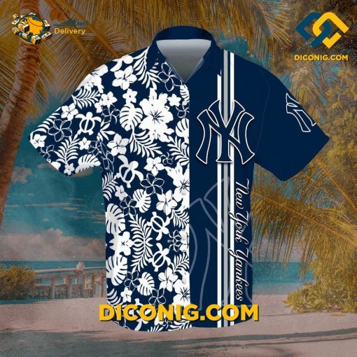 MLB New York Yankees Hawaiian Shirt Custom Floral Stripe