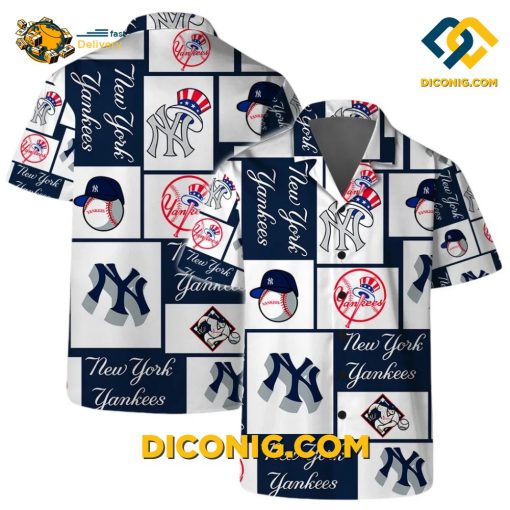 MLB New York Yankees Hawaiian Shirt Custom Logo Block