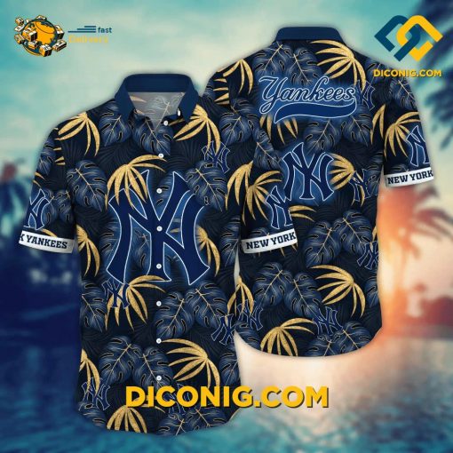 MLB New York Yankees Hawaiian Shirt Custom Midnight Palm