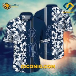 new york yankees hawaiian shirt ocean breeze hibiscus