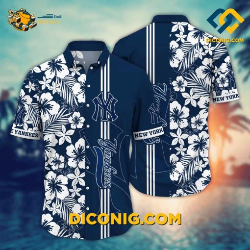 MLB New York Yankees Hawaiian Shirt Custom Ocean Breeze Hibiscus