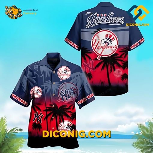 MLB New York Yankees Hawaiian Shirt Custom Sunset Palms