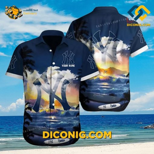 MLB New York Yankees Hawaiian Shirt Custom Sunset Waves