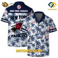 new york yankees hawaiian shirt team logo coconut tree pattern