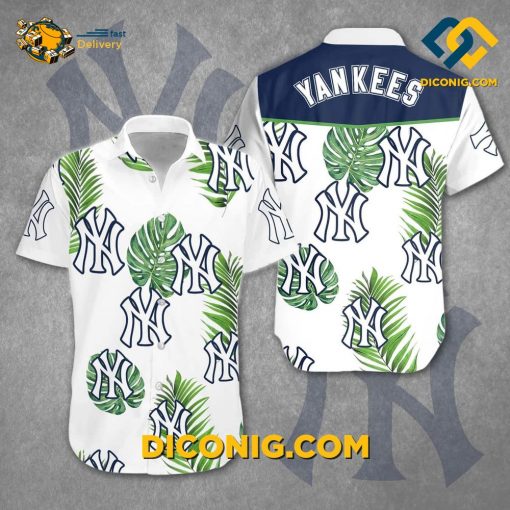 MLB New York Yankees Hawaiian Shirt Custom Tropical Breeze White