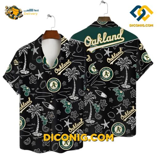 MLB Oakland Athletics Hawaiian Shirt Custom Black Tropic