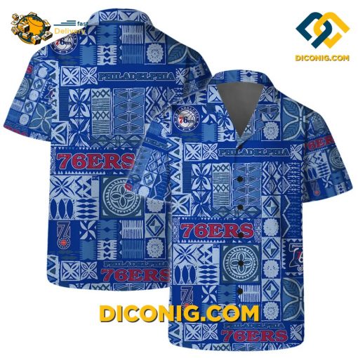 NBA Philadelphia 76ers Hawaiian Shirt Custom Blue Tile Pattern