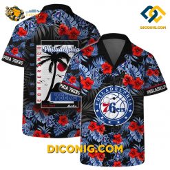 NBA Philadelphia 76ers Hawaiian Shirt Custom Tropical Hibiscus and Logo