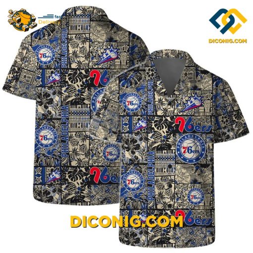 NBA Philadelphia 76ers Hawaiian Shirt Custom Vintage Black and Gold