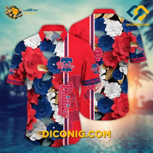 MLB Philadelphia Phillies Hawaiian Shirt Custom Bold Floral and Stripes