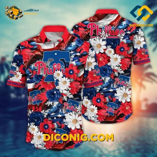 MLB Philadelphia Phillies Hawaiian Shirt Custom Floral Wave