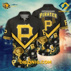 pittsburgh pirates hawaiian shirt chevron floral