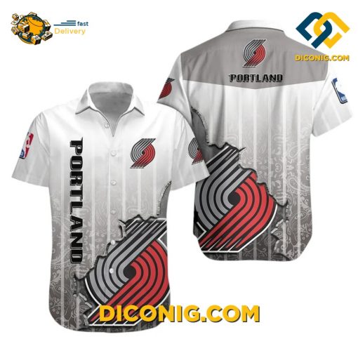 NBA Portland Trail Blazers Hawaiian Shirt Custom Grayscale Fade