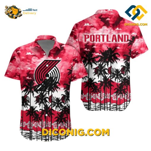 NBA Portland Trail Blazers Hawaiian Shirt Custom Sunset Palm