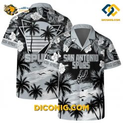 NBA San Antonio Spurs Hawaiian Shirt Custom Black Tropical Beach Sunset