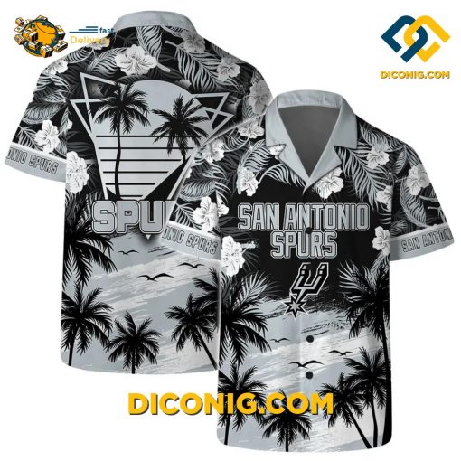 NBA San Antonio Spurs Hawaiian Shirt Custom Black Tropical Beach Sunset