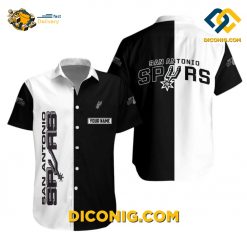 NBA San Antonio Spurs Hawaiian Shirt Custom Black White Name