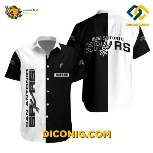 NBA San Antonio Spurs Hawaiian Shirt Custom Black White Name