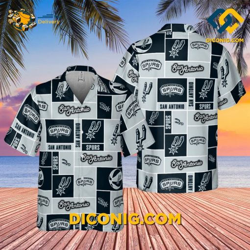 NBA San Antonio Spurs Hawaiian Shirt Custom Logo Grid