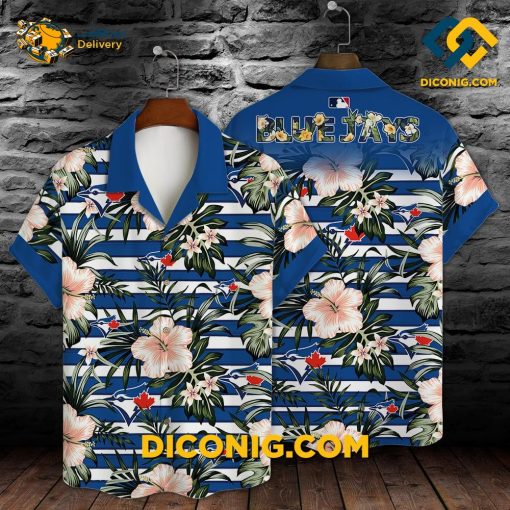 MLB Toronto Blue Jays Hawaiian Shirt Custom Hibiscus Stripes