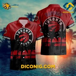 NBA Toronto Raptors Hawaiian Shirt Custom Red Sunset Palm